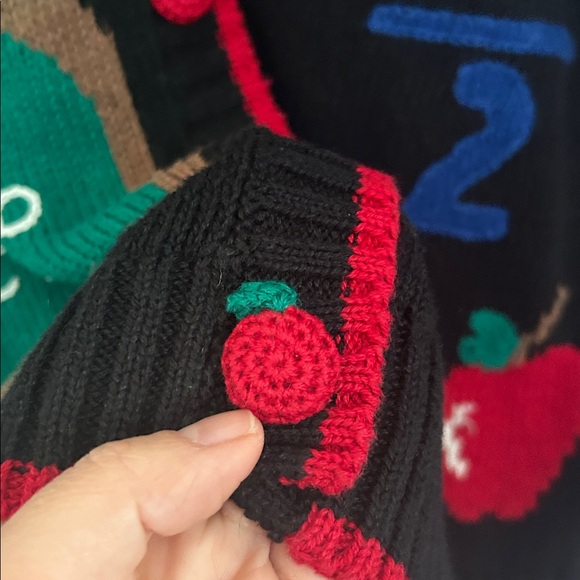 Vintage 90s Teachercore School Motif Novelty Knit Sweater Cardigan Size L - Picture 6 of 12